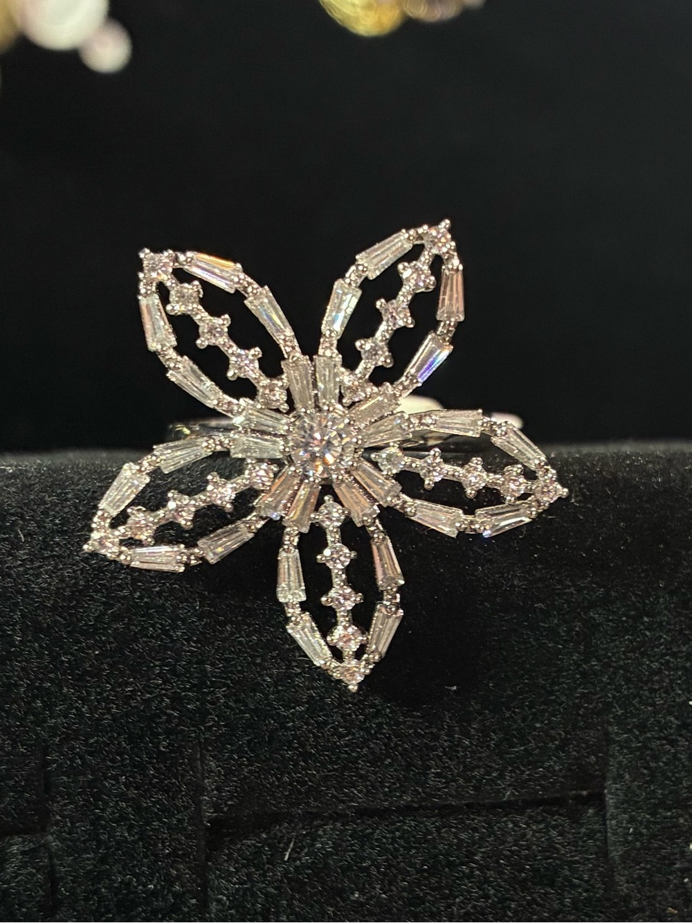 Spinner Silver Floral Crystal Statement Ring - Women's Jewelry